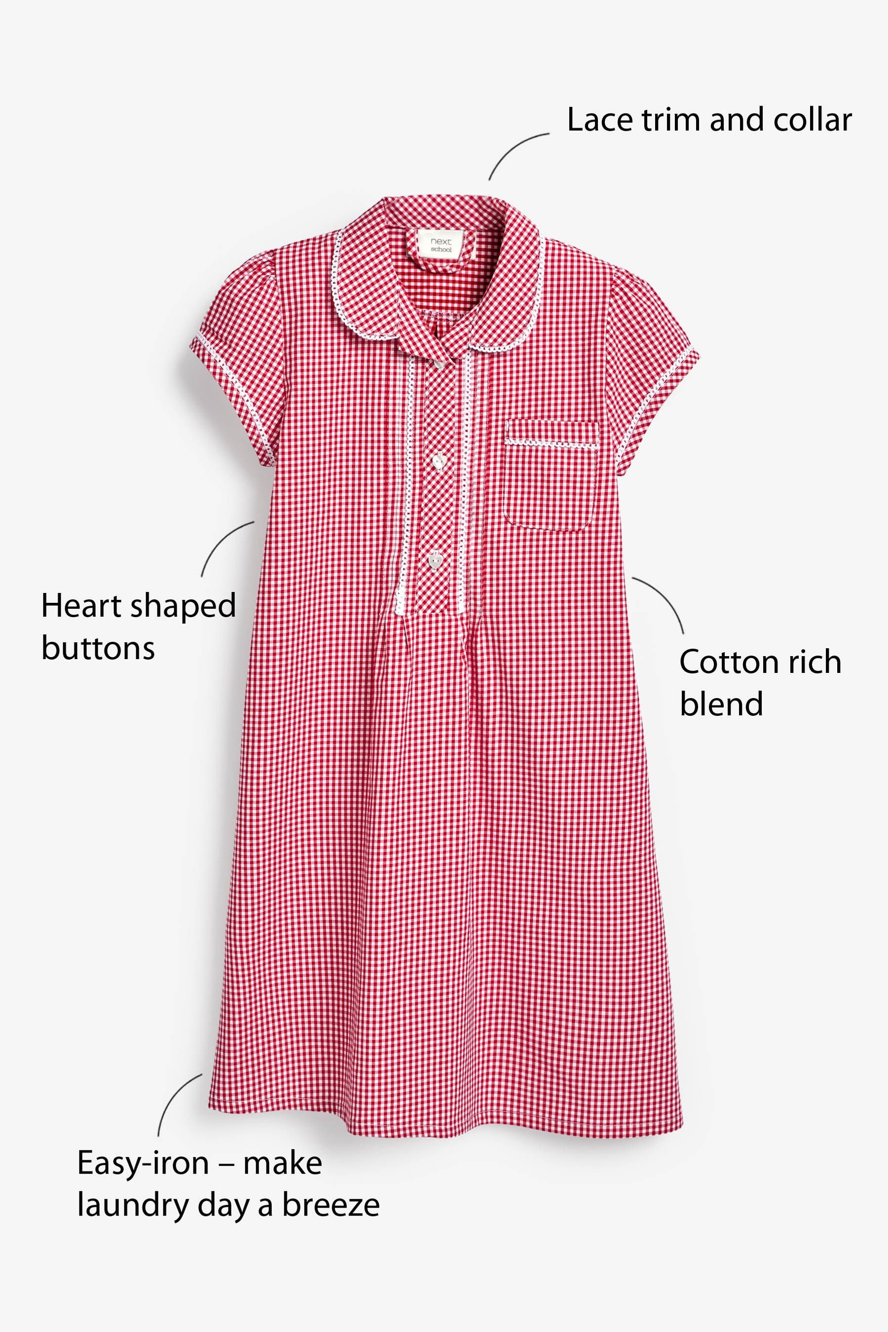 Button Front Lace Gingham School Dress (3-14yrs)