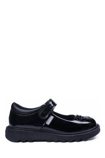 ToeZone Black Patent Single Strap Novelty Mouse School Shoes