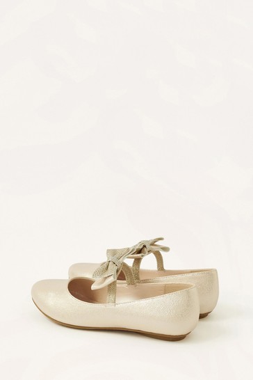 Monsoon Gold Tone Textured Bow Ballerina Flats