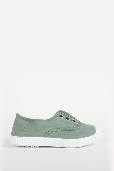 Trotters London Green Plum Canvas Shoes