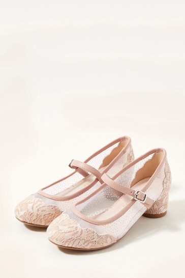 Monsoon Pink Lace Scallop Ballerina Heels