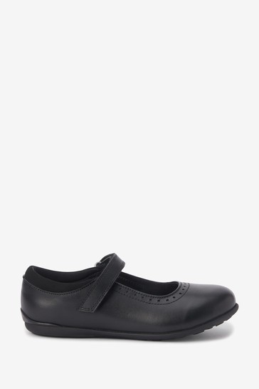 School Leather Mary Jane Brogues Wide Fit (G)