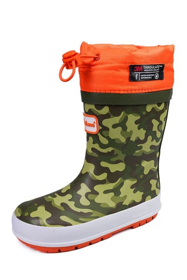 ToeZone Orange Tie Top Camo Wellies