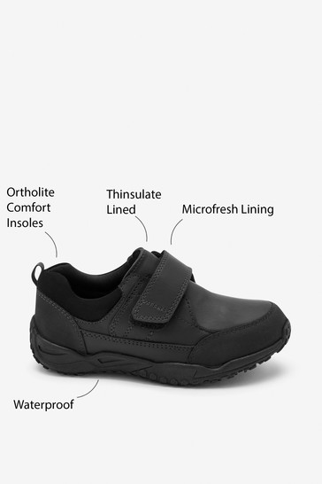 School Leather Waterproof Single Strap Shoes Wide Fit (G)