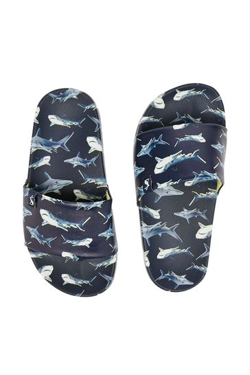 Joules Junior Poolside Shark 	Blue Printed Sliders