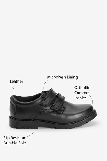 School Leather Strap Touch Fastening Shoes Wide Fit (G)