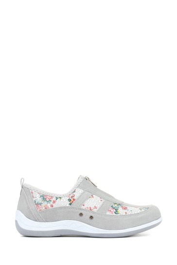 Pavers Grey Floral Leather Ladies Wide Fit Trainers