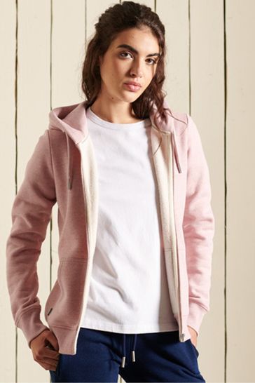 Superdry Pink Vintage Logo Embroidered Zip Hoodie