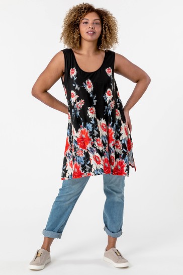 Roman Curve Floral Border Asymmetric Vest Top