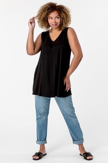 Roman Curve Plain V-Neck Vest Top