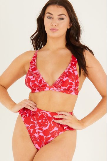 Quiz Tropical Print Frill Bikini Top