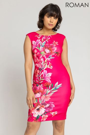 Roman Floral Border Print Scuba Shift Dress