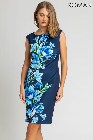 Roman Floral Border Print Scuba Shift Dress