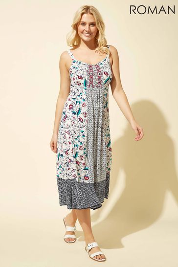 Roman Geo Floral Print Strappy Sun Dress