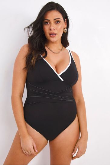 ملابس السباحة Simply Be Black Magisculpt Twist Front Plunge