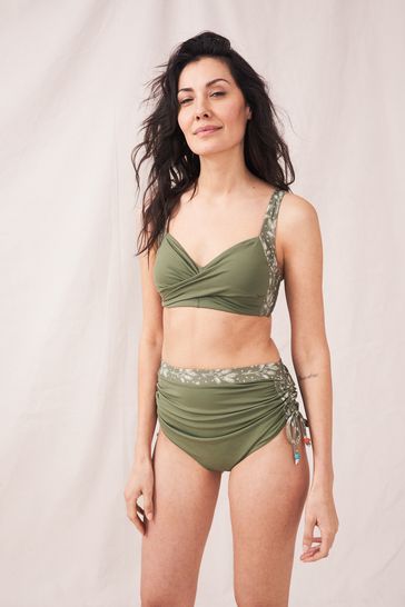 White Stuff Green Patchwork Panel High Waist Bikini Bottoms