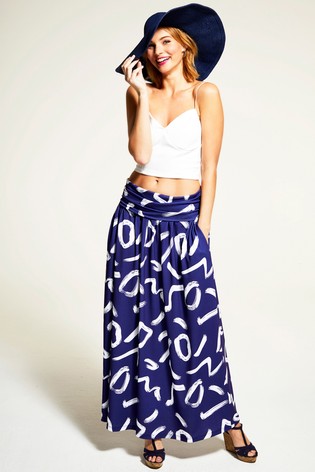 HotSquash Navy/White Roll Top Maxi Skirt