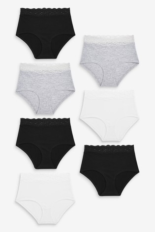 Lace Trim Cotton Blend Knickers 7 Pack Full Brief