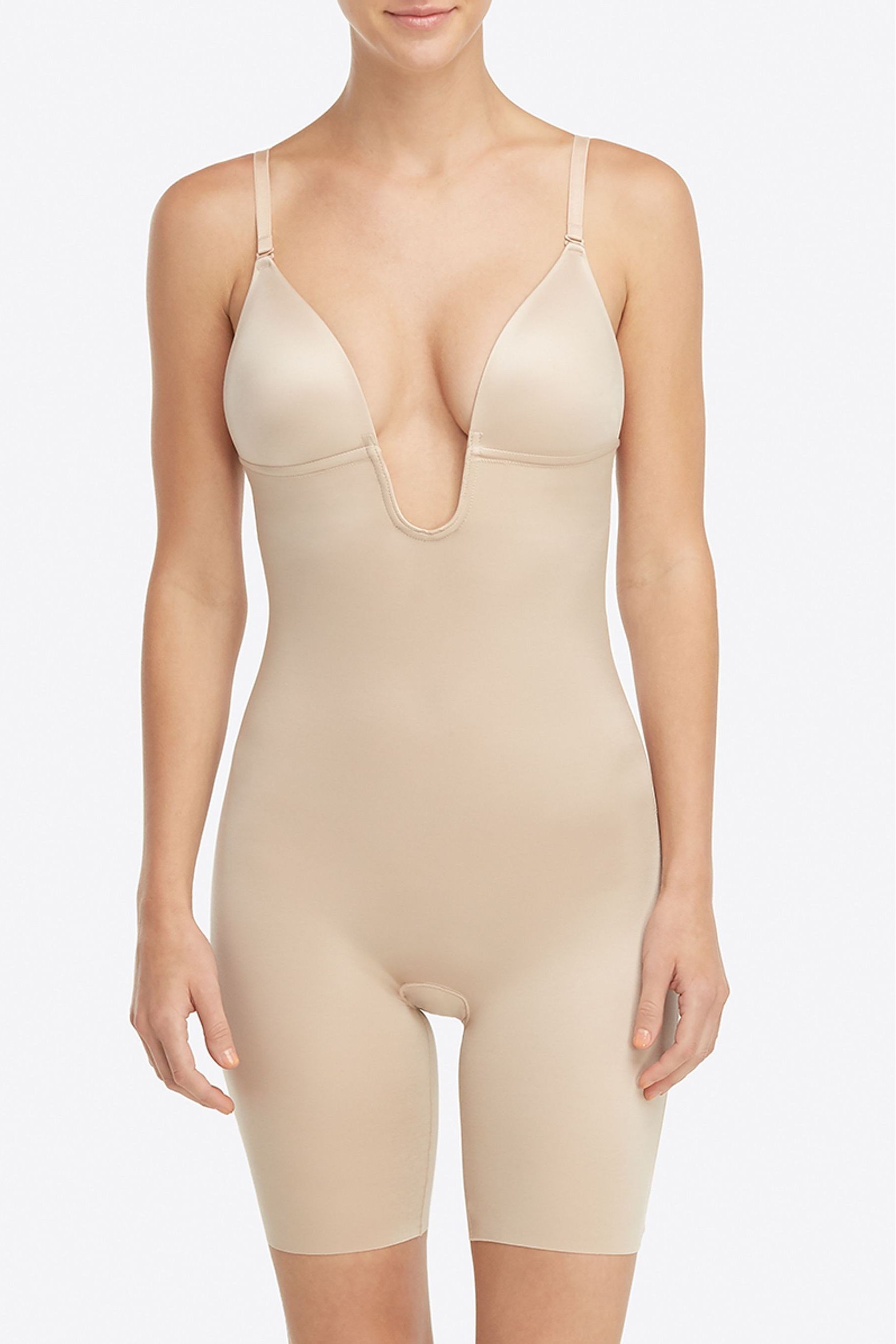 SPANX® Medium Control Suit Your Fancy Low Back Plunge Mid Thigh Bodysuit