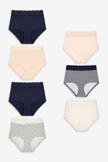 Lace Trim Cotton Blend Knickers 7 Pack Full Brief