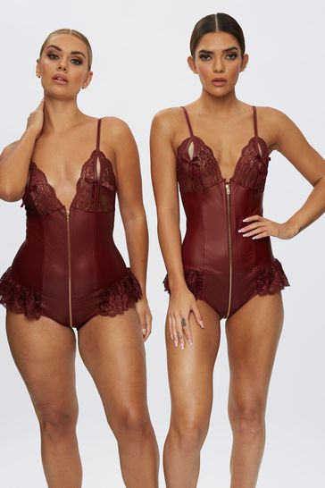 Ann Summers Tasha Burgundy Red Wet Look Teddy