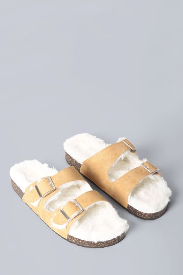 Animal Yellow Warm Lined Sliders