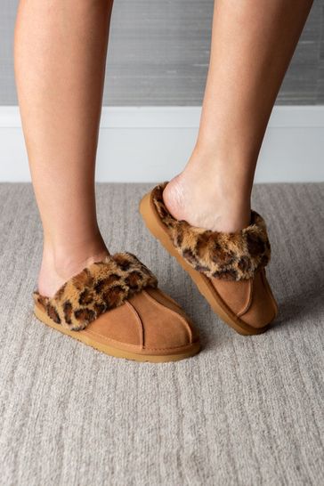 Pour Moi Faux Fur Trim Suede Mule Slipper