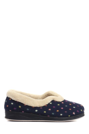 Pavers Ladies Blue Wide Fit Polka Dot Slippers