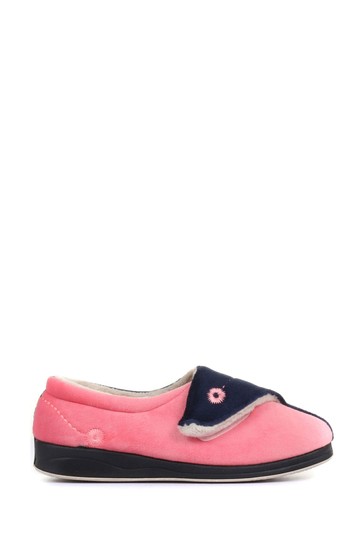 Pavers Pink Ladies Touch Fasten Full Slippers With Permalose Sole