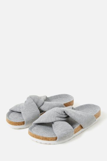 Accessorize Grey Twist Waffle Footbed Slippers