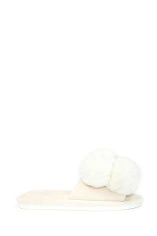 Lunar White Pom Pom Mule Slippers