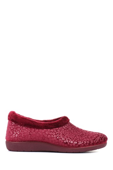 Pavers Ladies Red Leopard Print Slippers