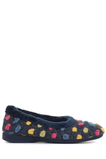 Pavers Blue Navy Multi Ladies Full Woolly Slippers