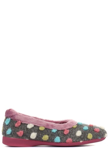 Pavers Grey Multi Ladies Full Woolly Slippers