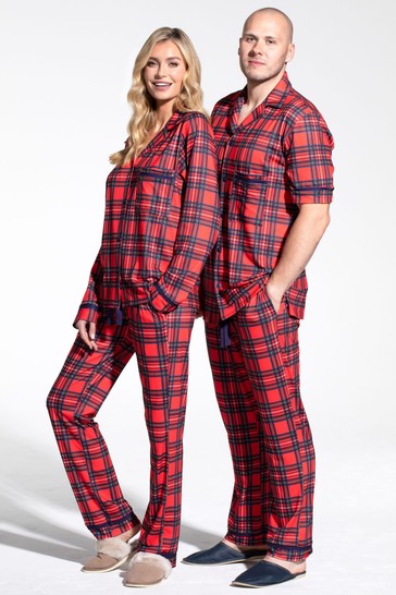 Hot Squash Red Tartan Jersey Womens Pyjama Set