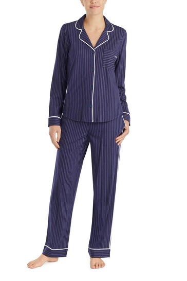 DKNY Navy Pin Stripe Signature Notch Collar PJs