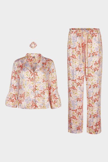 Oliver Bonas Pink Field Shirt, Trousers And Scrunchie Pyjama Set