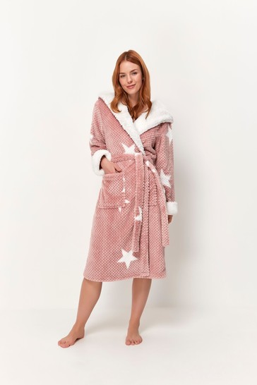 M&Co Pink Anya Madsen Star Print Waffle Mid Length Robe