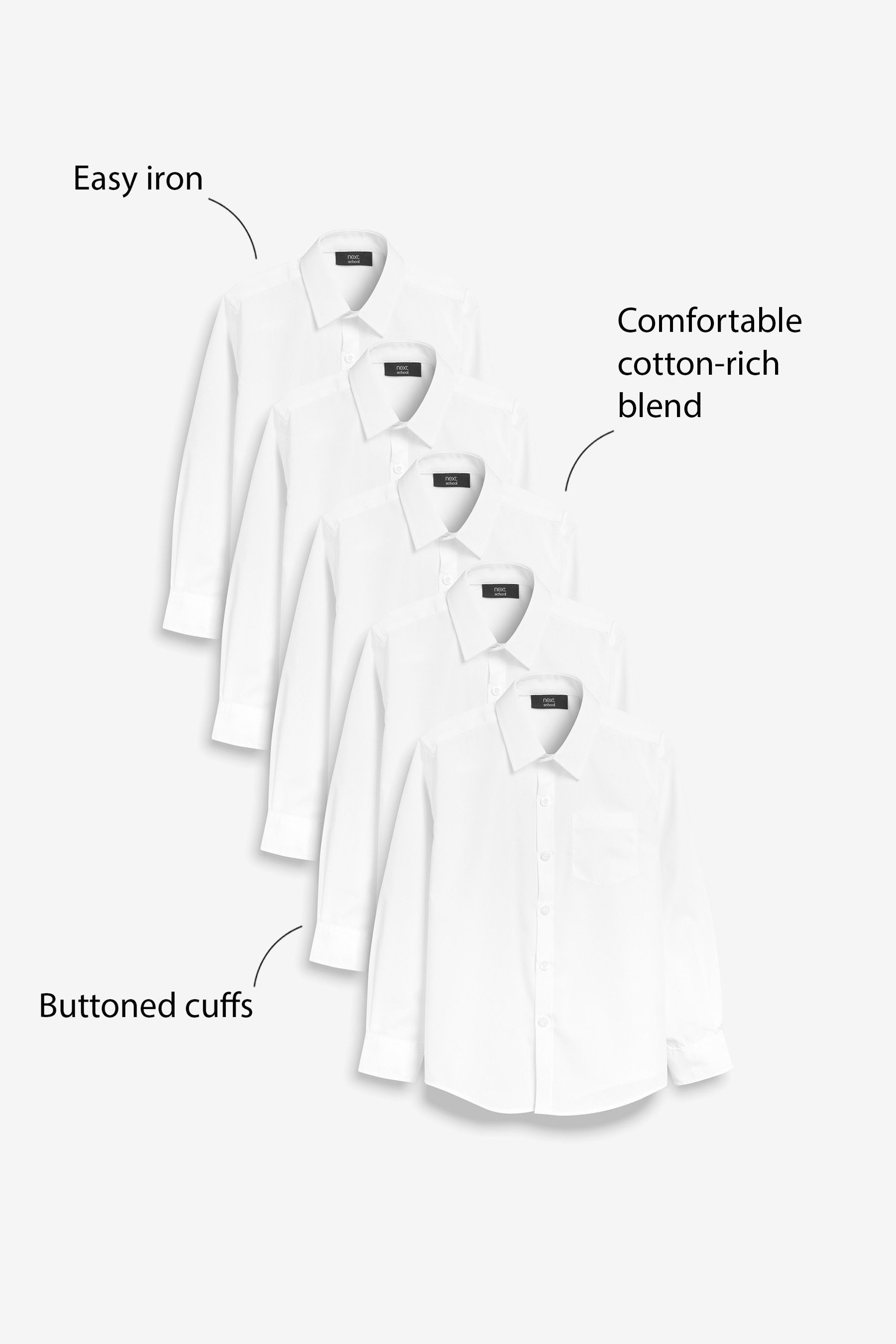 5 Pack Long Sleeve Shirts (3-17yrs) Slim Fit