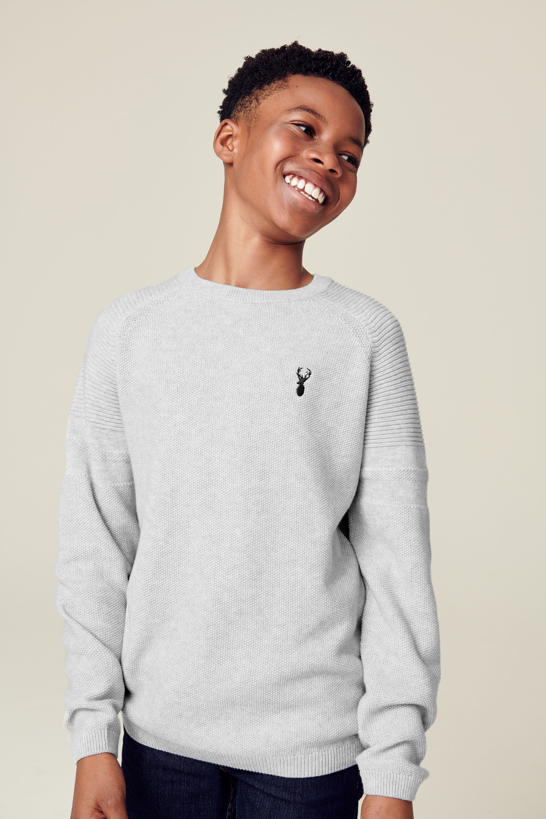 Textured Crew Jumper (3-16yrs) With Stag