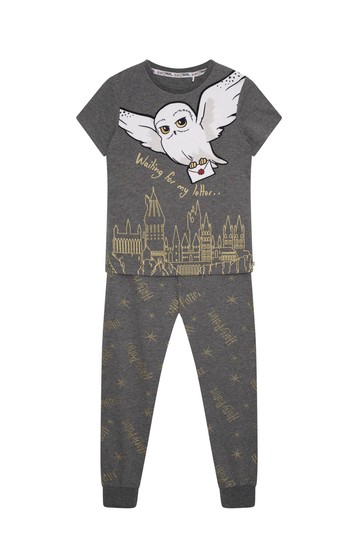 Brand Threads Girls Official Harry Potter Hedwig BCI Cotton Grey Pyjamas Age 8-12 Years