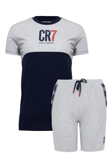 CR7 Boy's Grey And Blue Short sleeve Pyjama Set