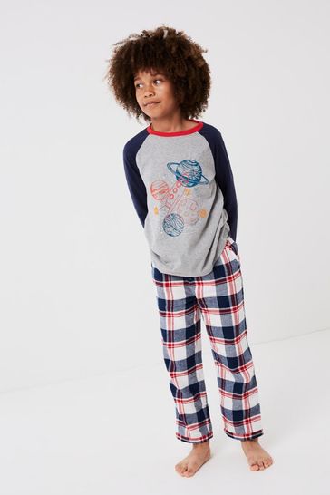 FatFace Grey Space Check Pyjama Set