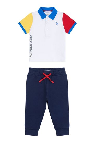 U.S. Polo Assn White Sport Colour Block Polo Shirt and BB Jogger Set