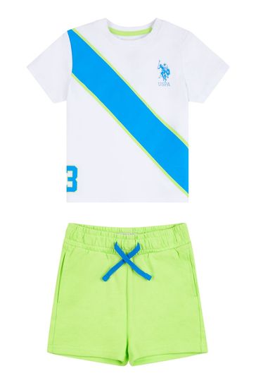 U.S. Polo Assn White Spliced Player T-Shirt and LB Short Set