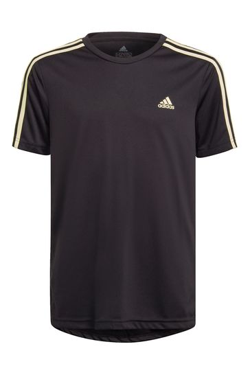 adidas Black/Green 3 Stripe T-Shirt