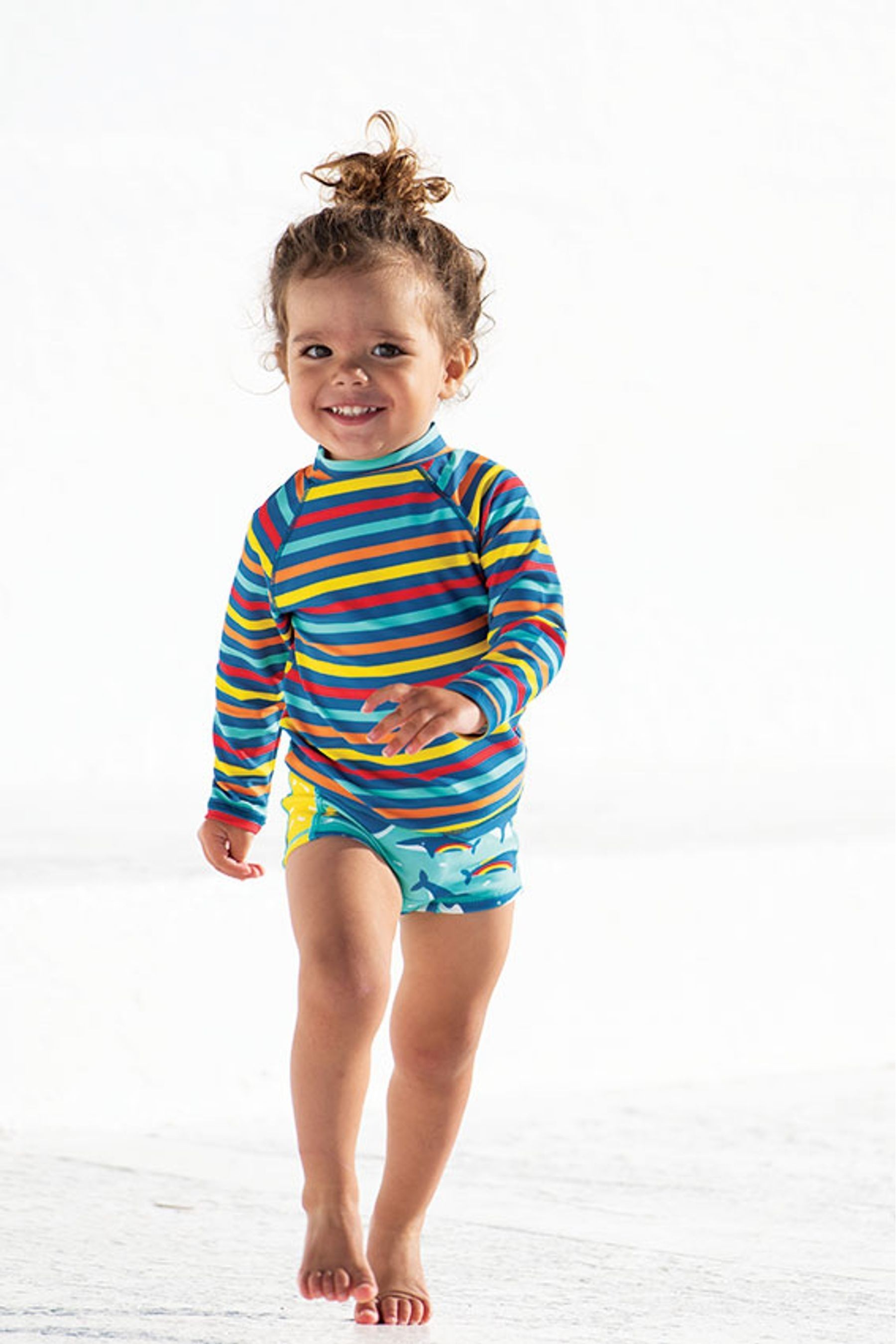 Frugi UPF 50+ Blue Rainbow Whales Kids Trunks