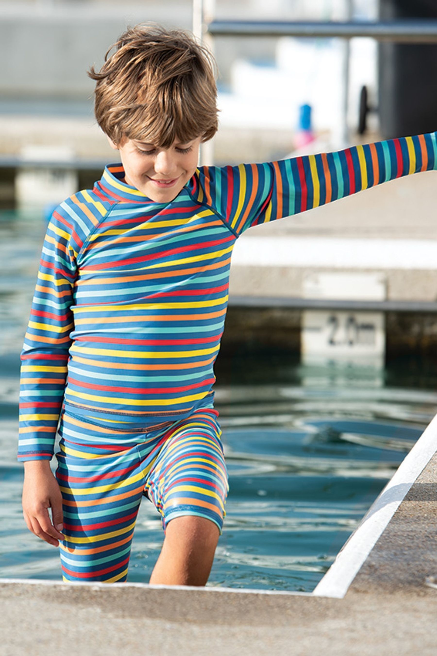 Frugi Blue UPF 50+ Rainbow Stripe Rash Vest