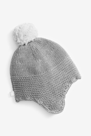 The Little Tailor Grey Baby Trapper Hat With Pompom