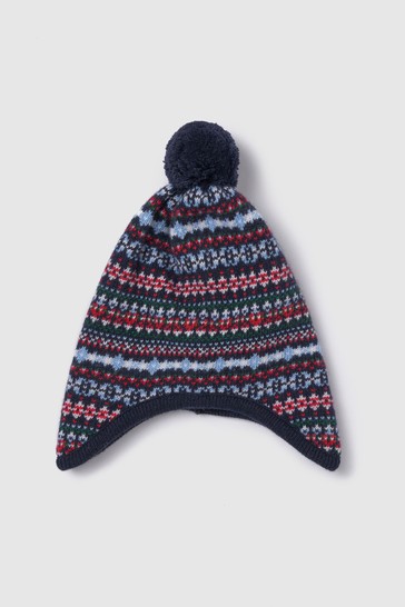 Trotters London Blue Baby Fairisle Hat